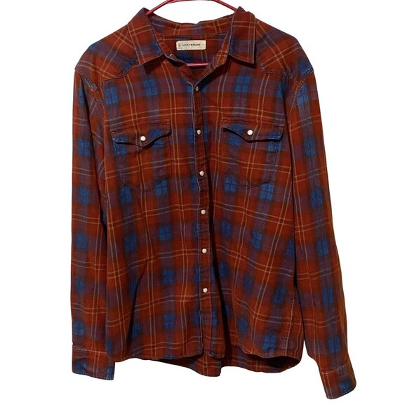 Lucky Brand Mens Plaid Pearl Snap Shirt L Country Western Cowboy Rodeo Work Wear - Picture 2 of 10